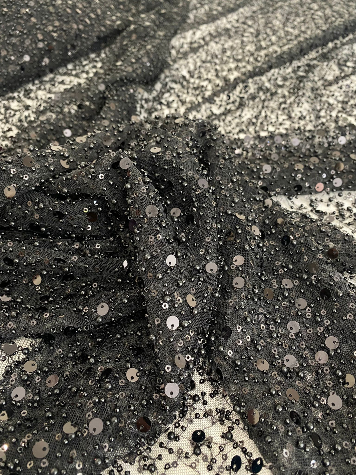 Black Lace with Pearls, Beads and Sequins