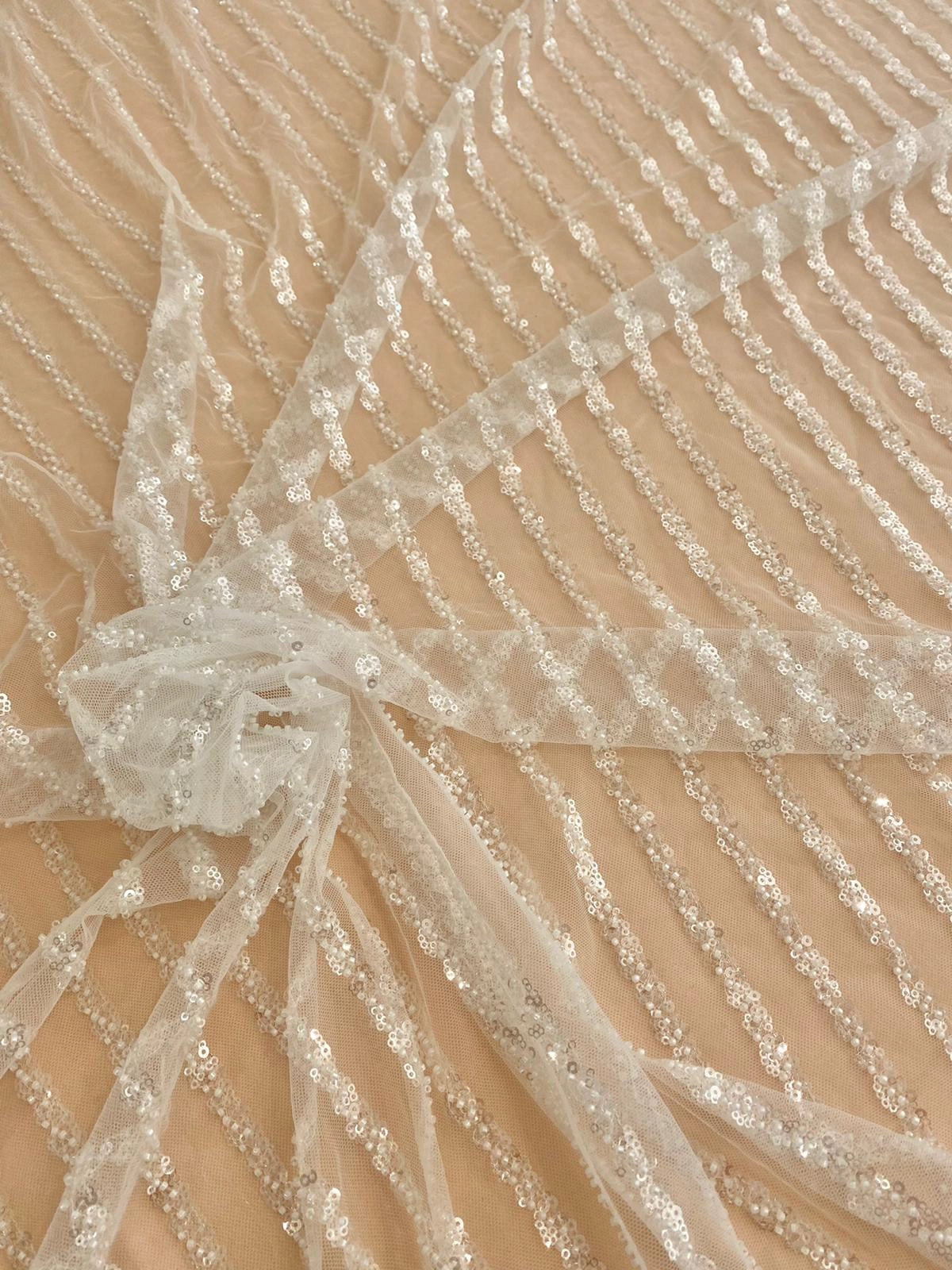 Lace with Linear Pattern, with Pearls and Sequins