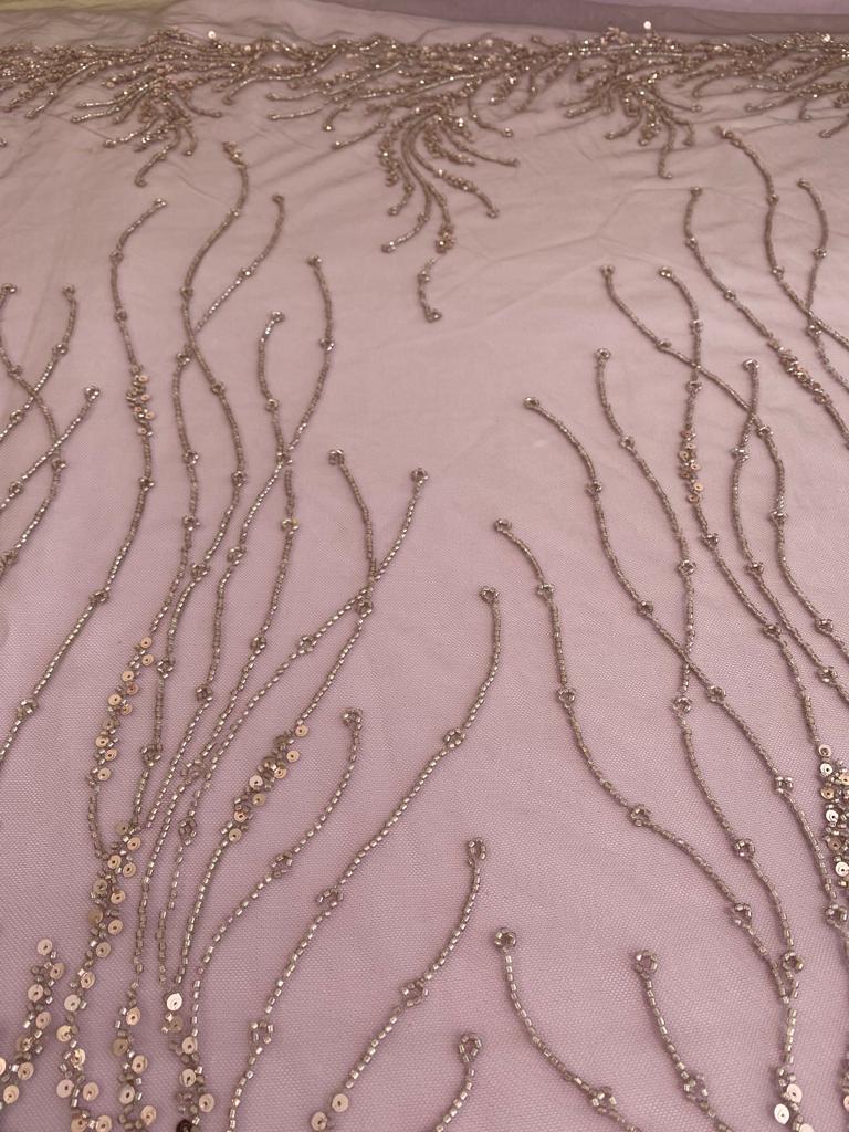 Powder Lace with Linear Pattern, with Pearls and Sequins