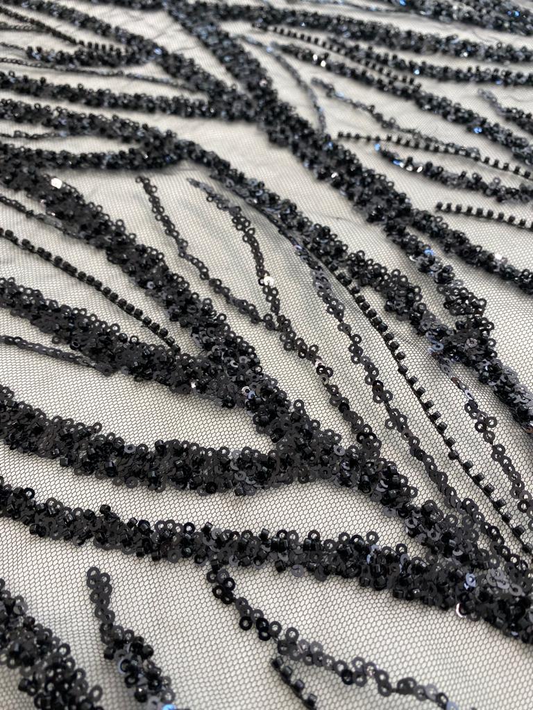 Black Lace with Strings, Beads and Sequins