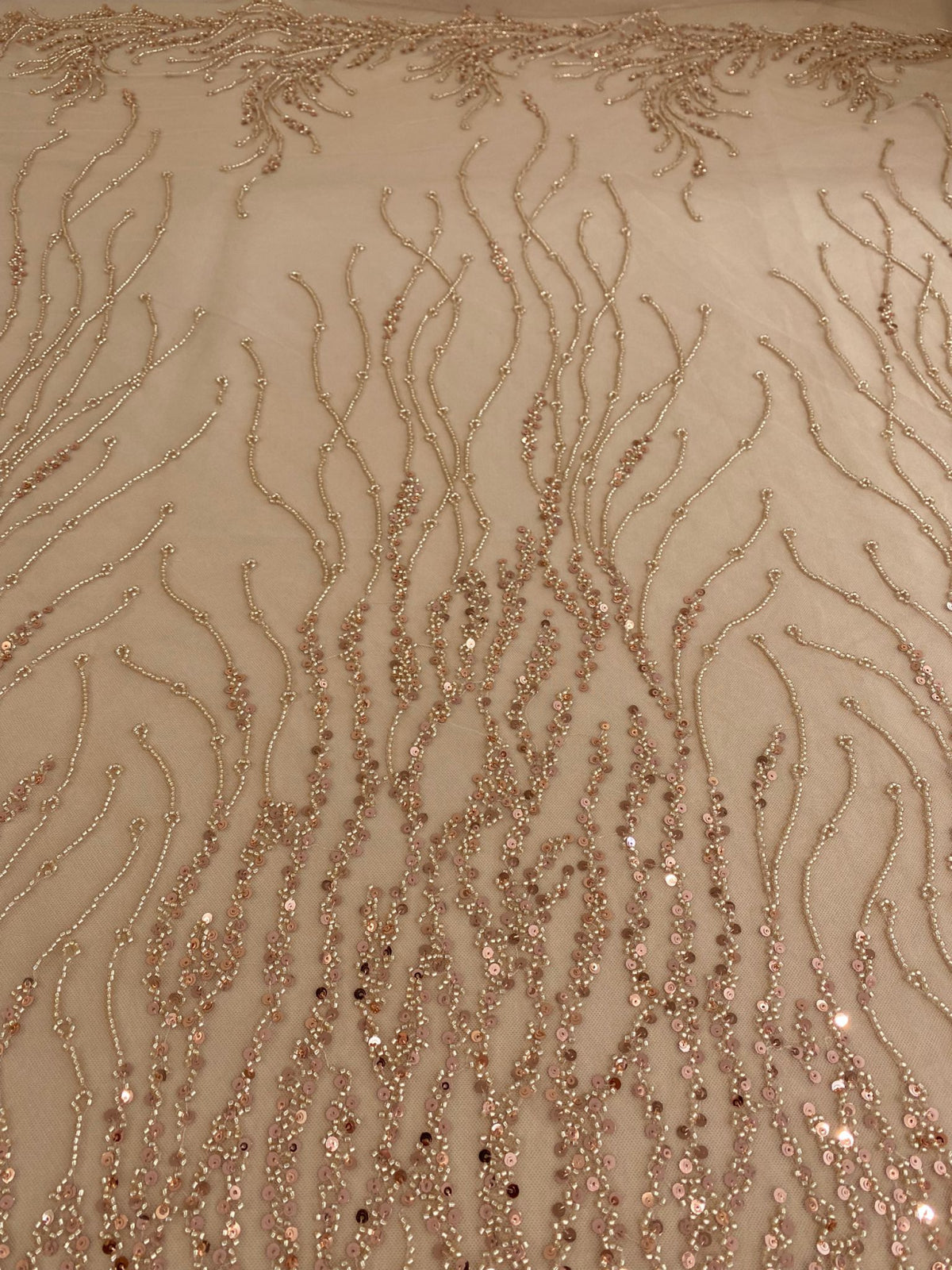 Rose Gold Lace with Linear Pattern, with Pearls and Sequins