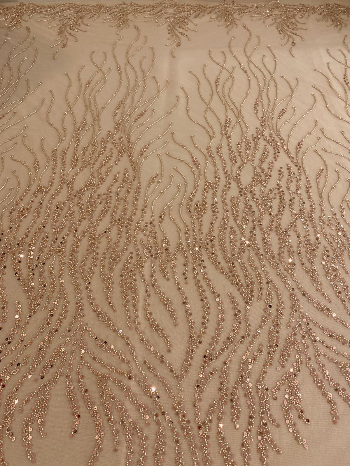 Rose Gold Lace with Linear Pattern, with Pearls and Sequins