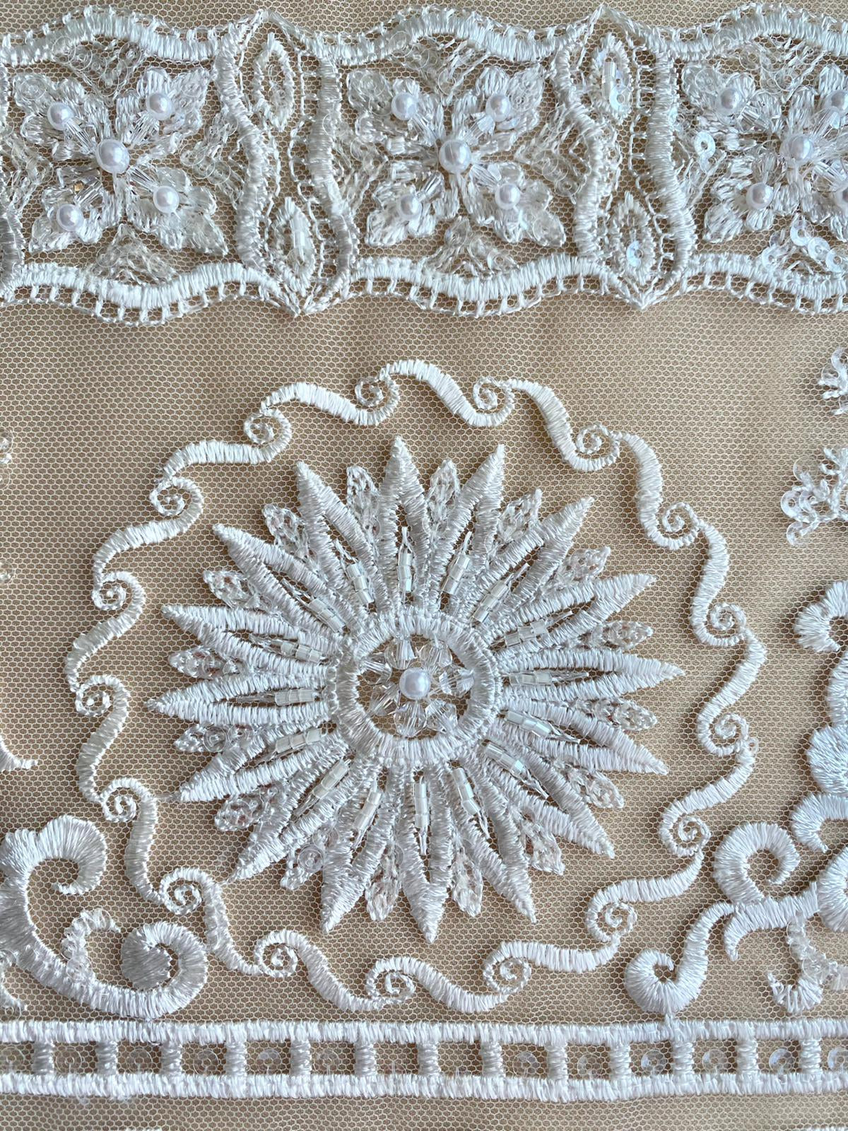 Lace with Floral Pattern, with Crystals, Pearls and Sequins