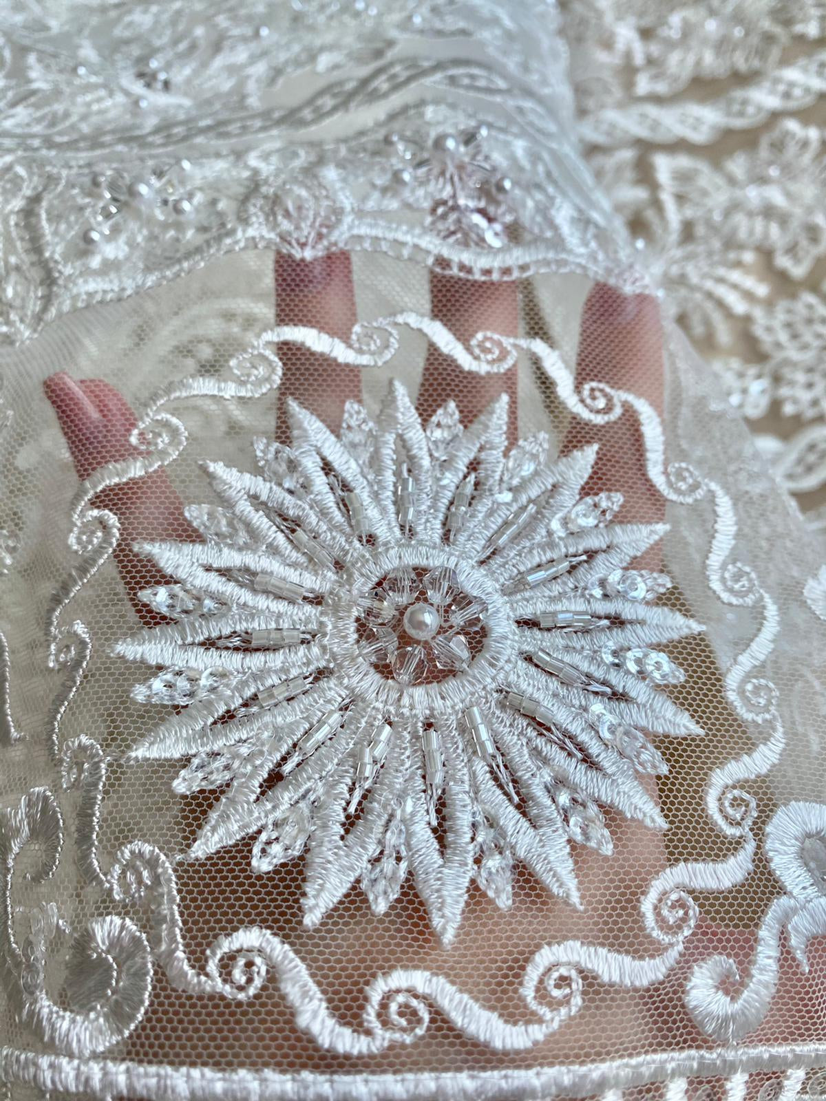 Lace with Floral Pattern, with Crystals, Pearls and Sequins