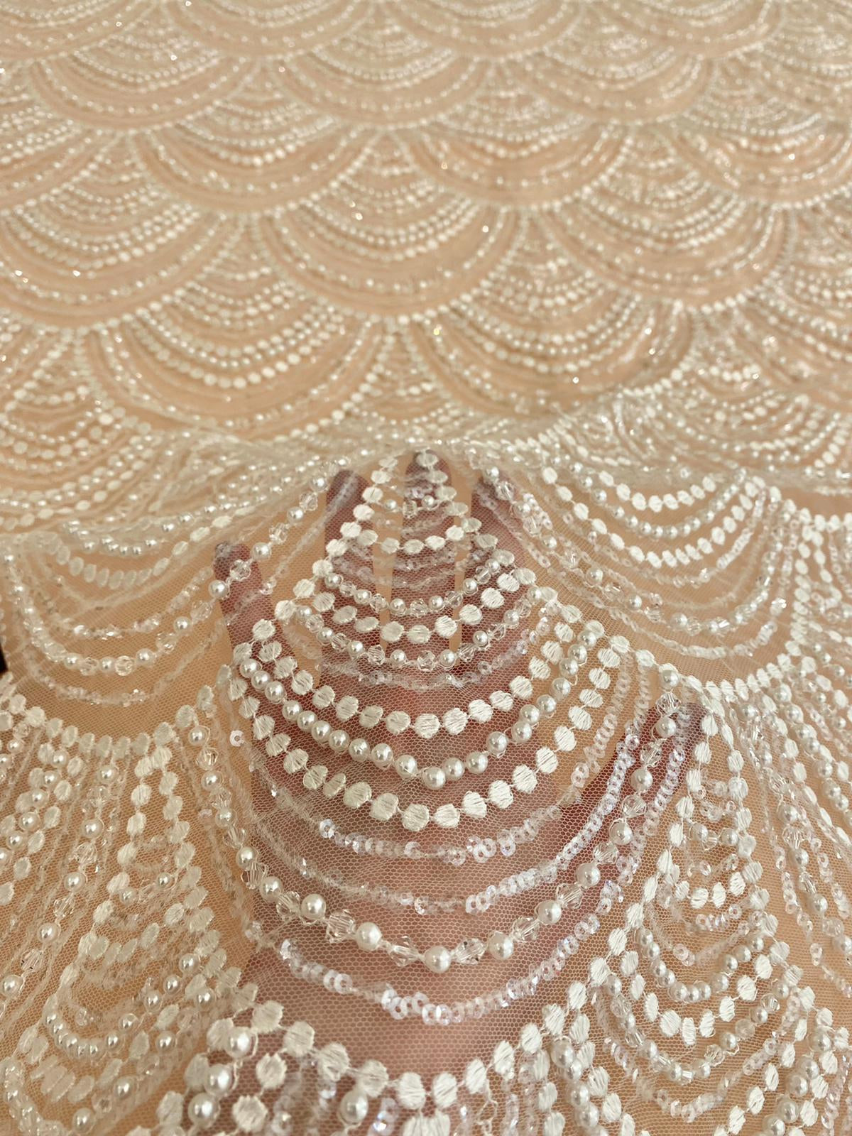 Lace with Geometric Pattern, with Pearls and Sequins