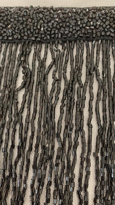 Black fringes made of glass beads - 40 cm long