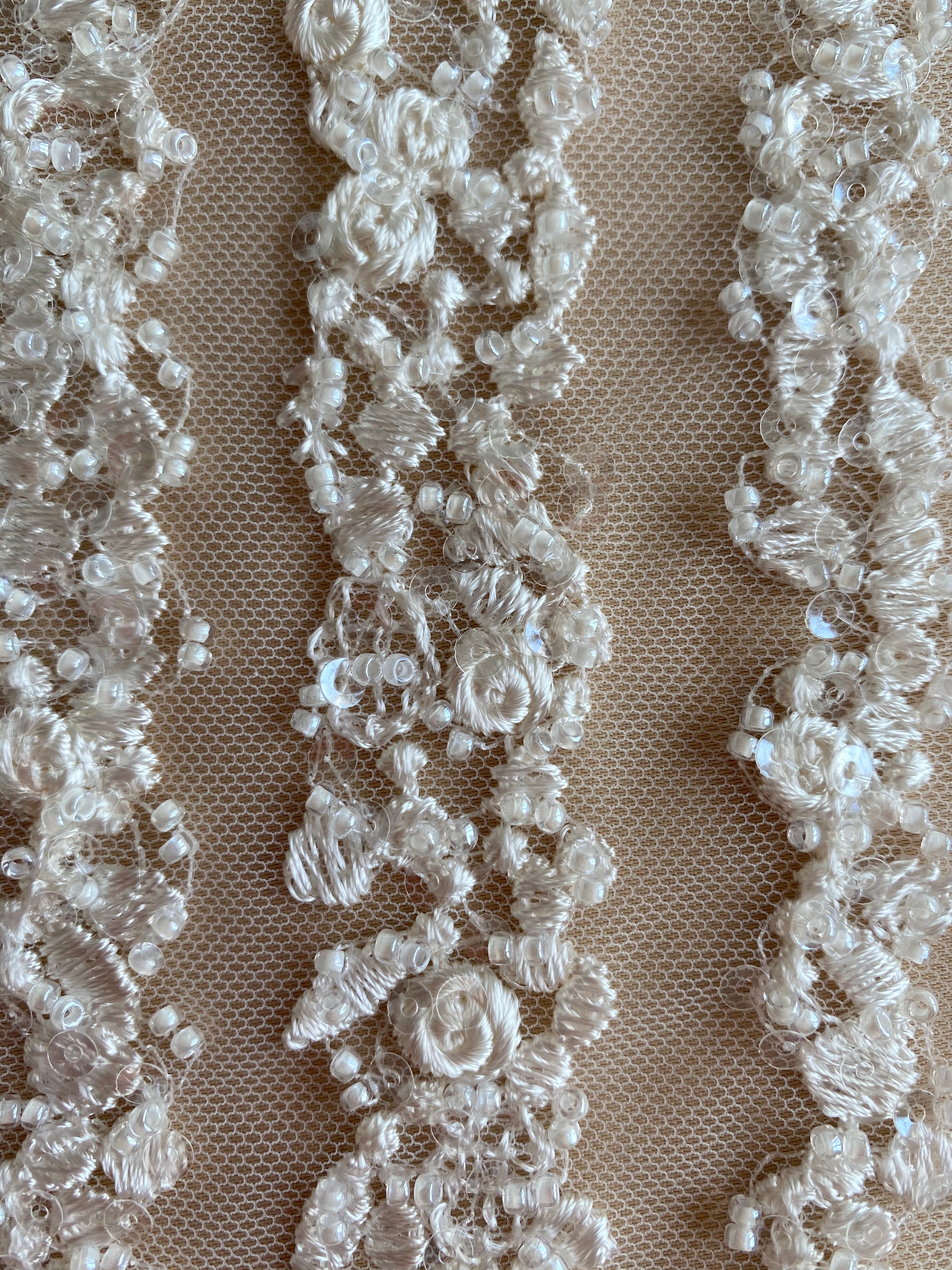 Ivory Lace Linear Model, with Pearls and Sequins
