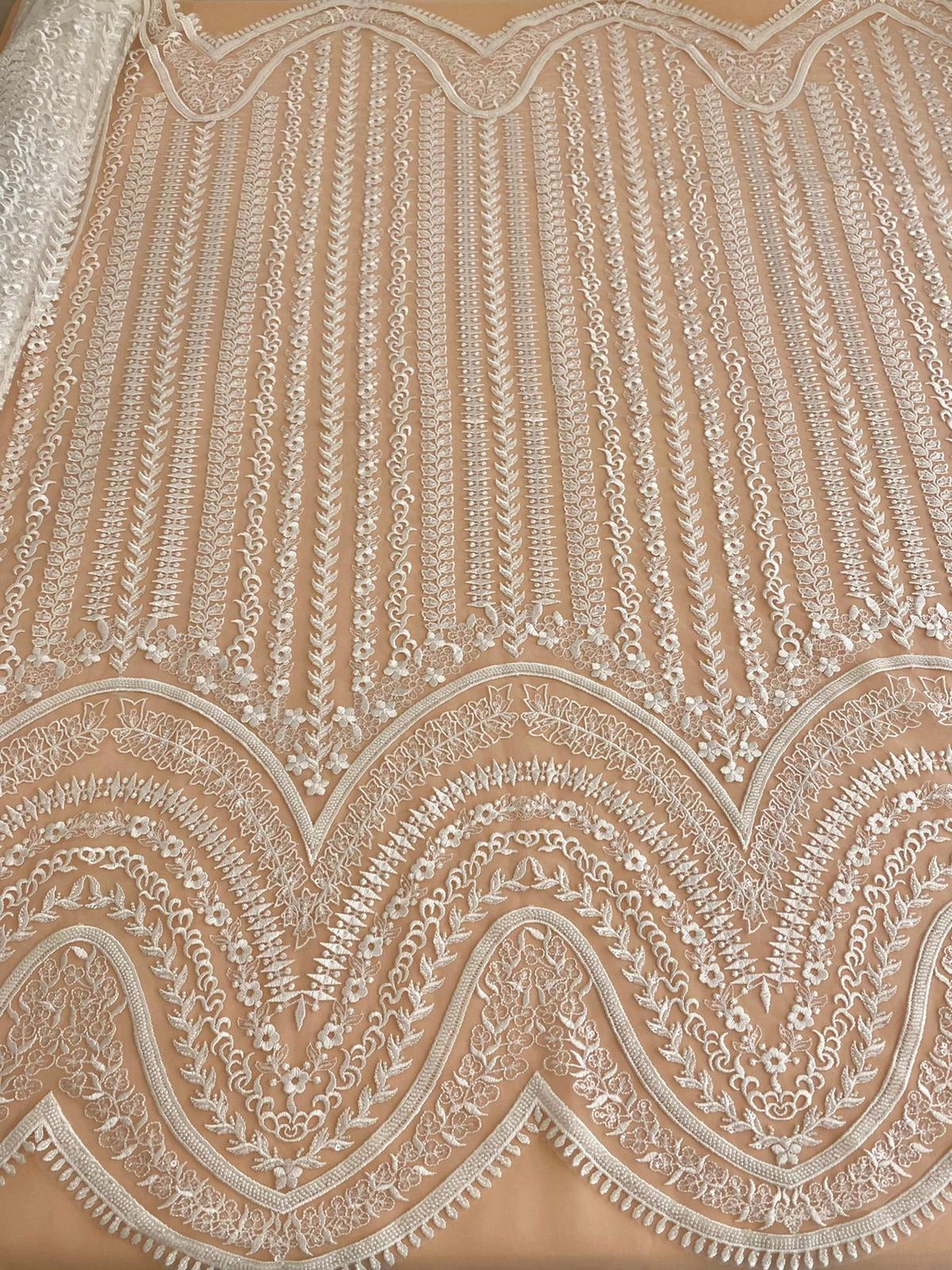 Lace with Geometric Pattern, with Pearls and Sequins